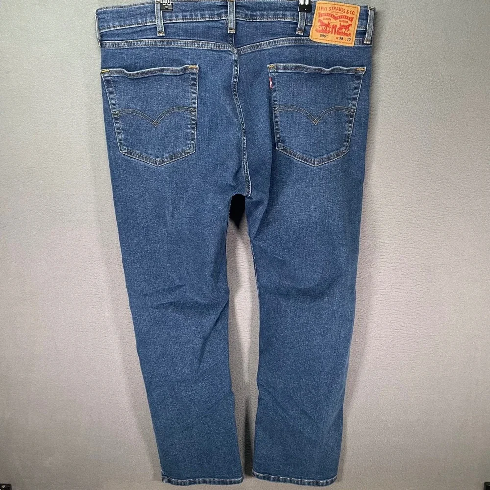 Levis 506 Jeans Mens 38x30 Regular Straight Blue Stretch Denim‎
